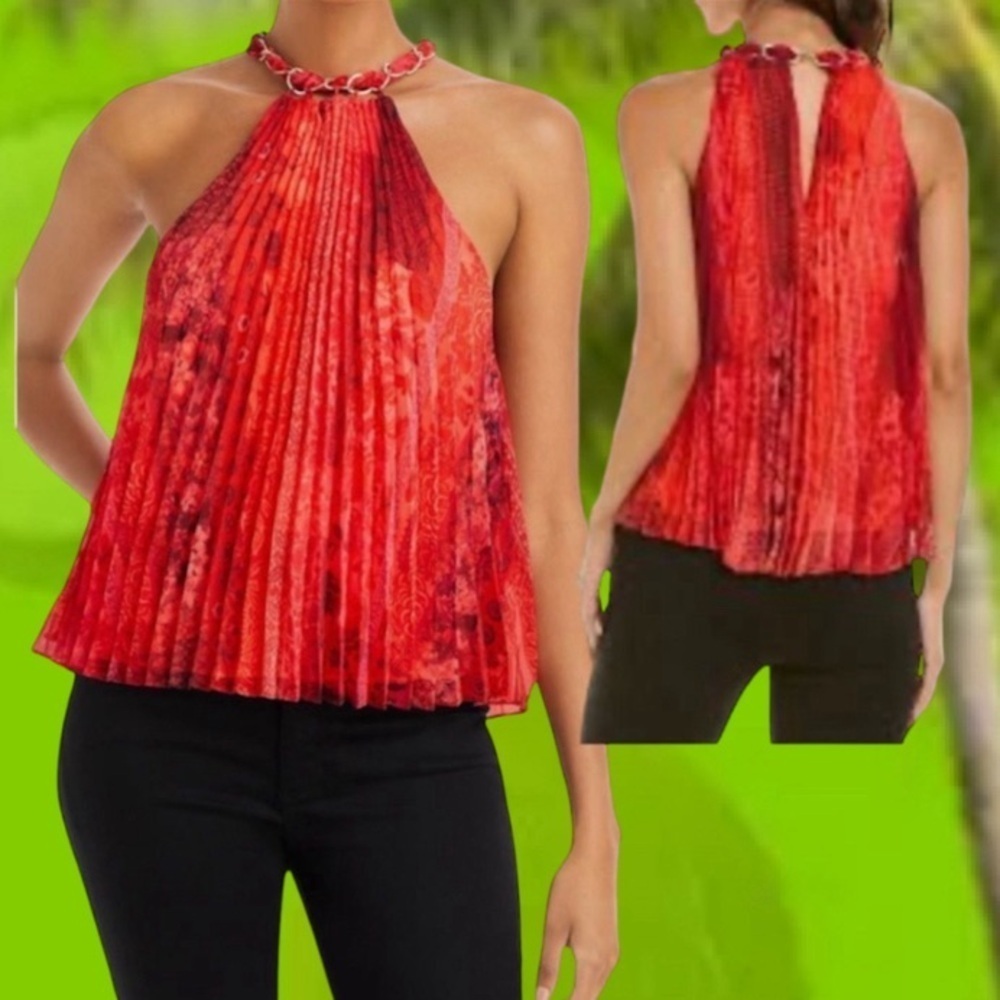 ALICE + Olivia Holiday Halter Top Chaineck Pleated vibrant Md fits Sm-Lg NWT - Picture 4 of 17